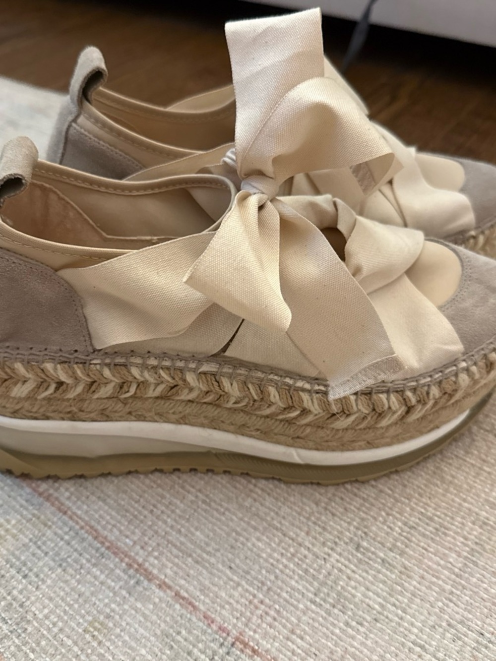 Free People Beige Cream Espadrille Platform Sneakers with Bow - Picture 3 of 6
